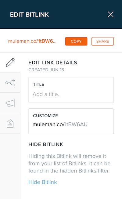 Copying your custom short URL from bit.ly