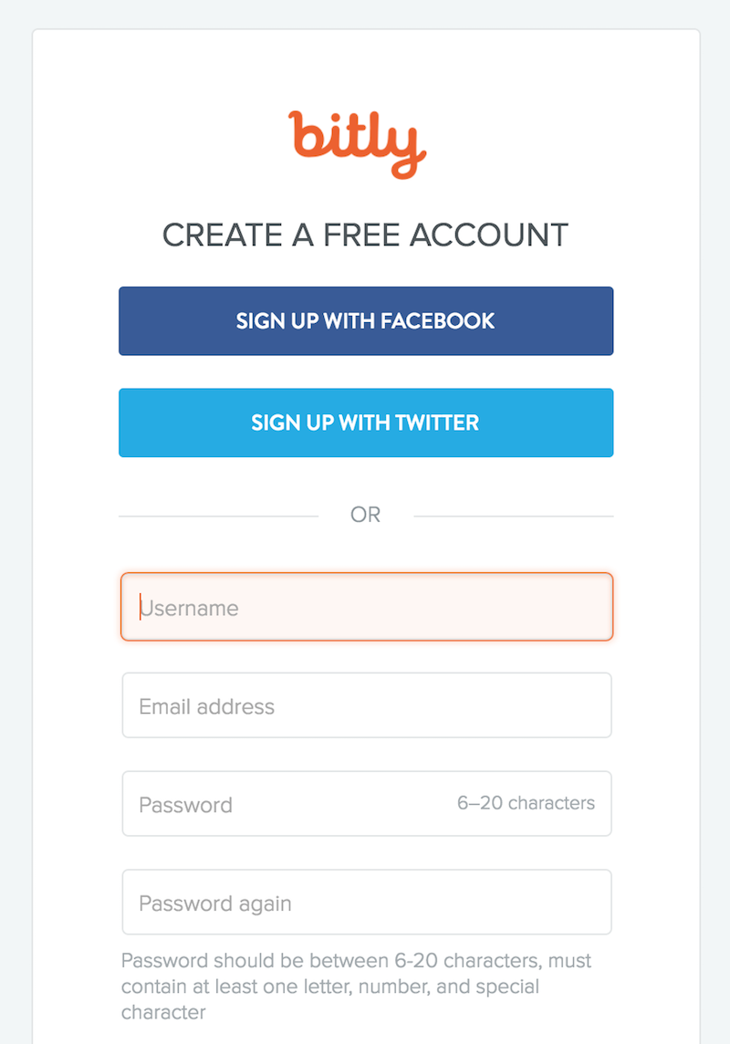 Create an account for bit.ly url shortening service